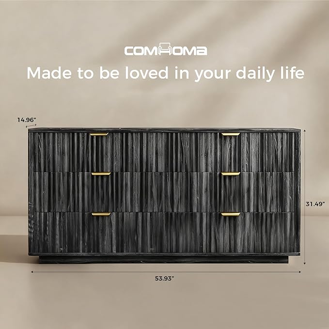 COMHOMA Sideboard Buffet Cabinet with Storage, Modern Wood Versatile Coffee Bar Console Table for Living Room Kitchen, Dining Room, Hallway, Black Gray