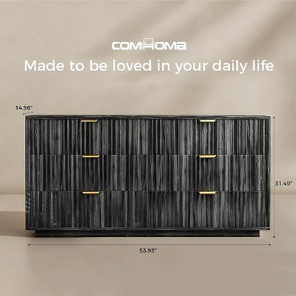 COMHOMA Sideboard Buffet Cabinet with Storage, Modern Wood Versatile Coffee Bar Console Table for Living Room Kitchen, Dining Room, Hallway, Black Gray
