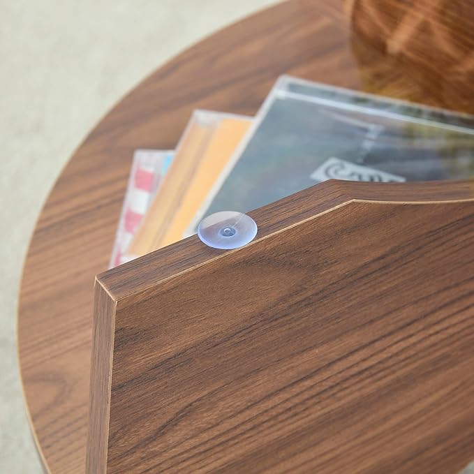Round Coffee Tables, 31.5" Simple Glass Coffee Table with Tempered Glass Top and MDF Base, Diagonal Fan-Shaped Tray Design Table Leg Modern Center Table for Living Room Walnut