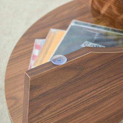 Round Coffee Tables, 31.5" Simple Glass Coffee Table with Tempered Glass Top and MDF Base, Diagonal Fan-Shaped Tray Design Table Leg Modern Center Table for Living Room Walnut