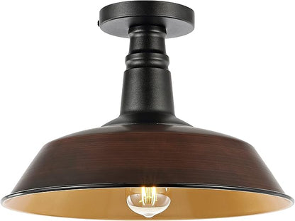 JONATHAN Y 14" Oil Rubbed Bronze/Black Industrial LED Semi Flush Mount Ceiling Light for Porch, Kitchen, Entryway, Modern Farmhouse Iron Fixture, White Metal Shade, LED Bulb Included (JYL7617G)