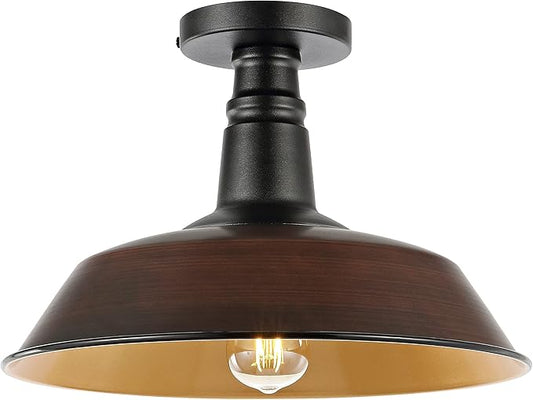 JONATHAN Y 14" Oil Rubbed Bronze/Black Industrial LED Semi Flush Mount Ceiling Light for Porch, Kitchen, Entryway, Modern Farmhouse Iron Fixture, White Metal Shade, LED Bulb Included (JYL7617G)