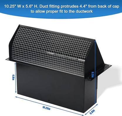 10 Inch Wall Vent Cap for Microwave Kitchen Range Hood Exhaust for 3-1/4"x10" Rectangular Duct Exhaust Vent Cap with Damper and Screen for Range Hood Kitchen Dryer Bath, Black