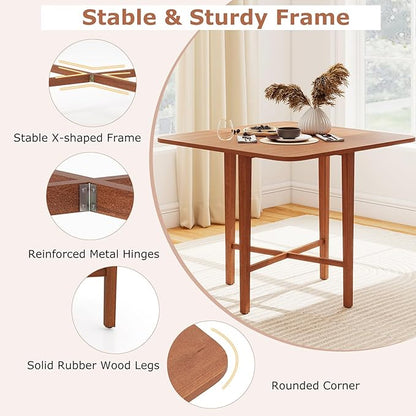 Giantex 36" Folding Dining Table for 2-4, Extendable Drop Leaf Kitchen Table with Solid Rubber Wood Frame, Space-Saving Dinner Table for Small Space, Living Dining Room, Dinette, Walnut