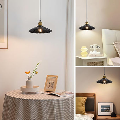 Plug in Hanging Light, Vintage Black 9.8 Inch Lampshade 14Ft Plug in Pendant Light for Dining Room and Living Room, Kitchen Island Retro On/Off Switch Hanging Lamp Fixtures