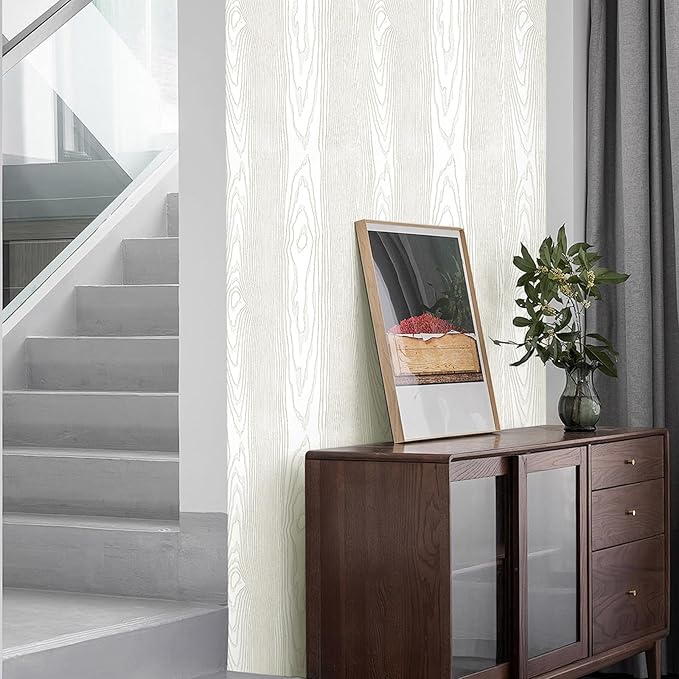 Yun-aeon Light White and Silver Wood Contact Paper 17.3"x80" Rustic Wooden Peel and Stick Wallpaper Removable Self-Adhesive Wallpaper Wood Grain Contact Paper for Countertops Cabinets