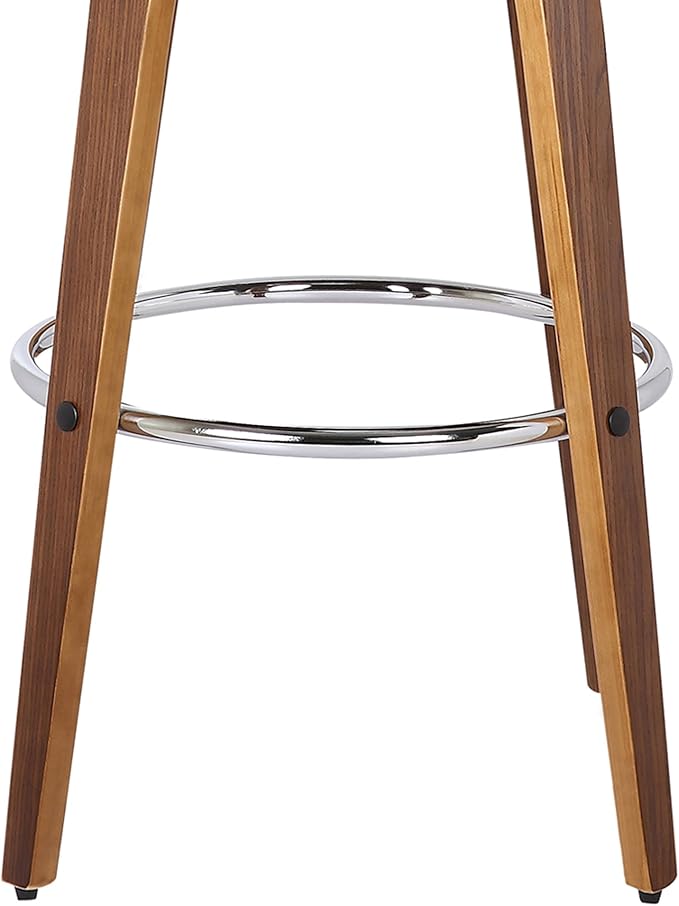 Armen Living Shelly 30" Bar Height Swivel Brown Faux Leather and Walnut Wood Bar Stool - Set of 3