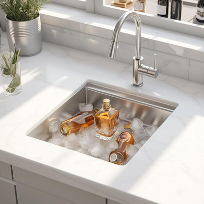 KINGO HOME 15x15 Inch Stainless Steel Small Undermount Bar Sink, Prep Sink Workstation Drop In RV Sinks 16 Gauge Ledge Kitchen Single Bowl Wet Bar with Accessories