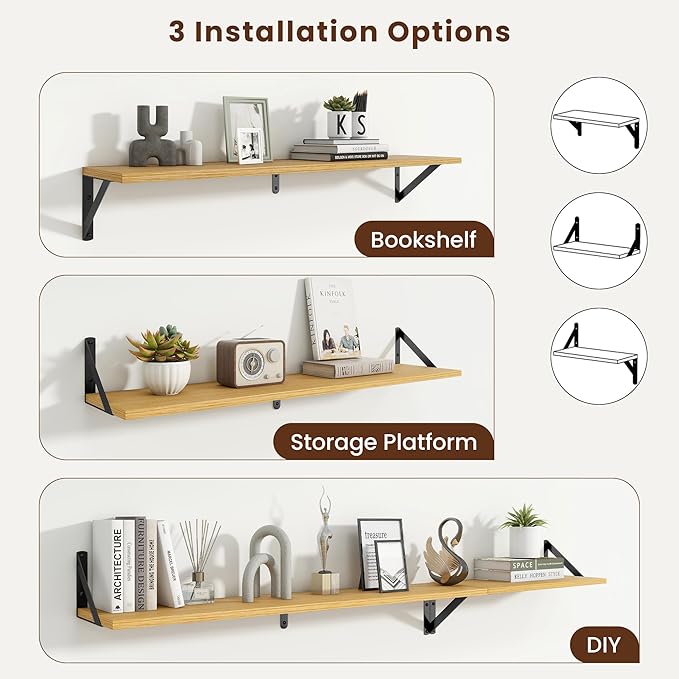 Axeman 36 Inch Floating Shelves | 8 Inch Deep Oak Wall Shelves Set of 2 | 36''W x 8''D Rustic Oak Shelves for Bathroom Living Room Bedroom Kitchen