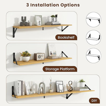 Axeman 36 Inch Floating Shelves | 8 Inch Deep Oak Wall Shelves Set of 2 | 36''W x 8''D Rustic Oak Shelves for Bathroom Living Room Bedroom Kitchen