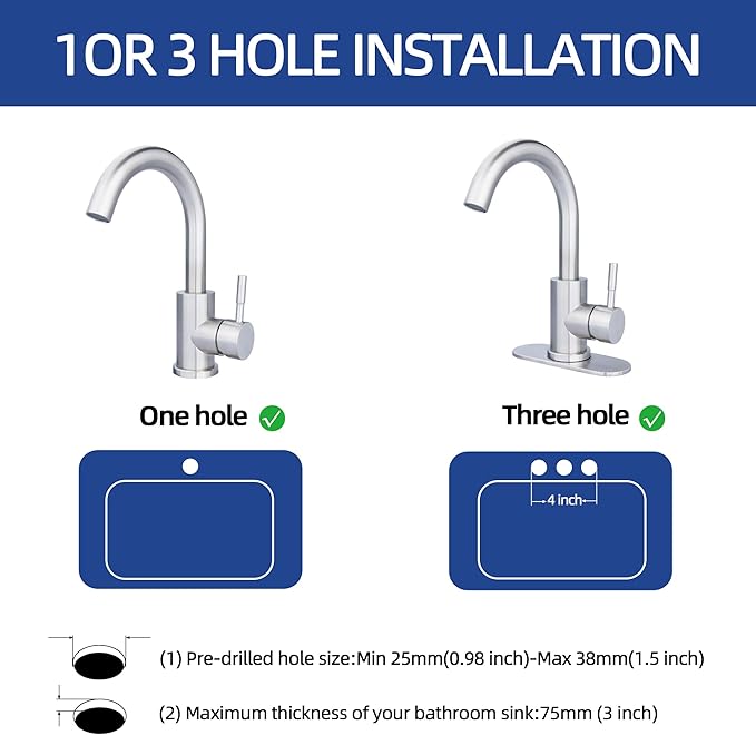 Brushed Nickel Bathroom Sink Faucet - Single Hole, Modern Single Handle Commercial Stainless Steel Bar Faucet with Drain