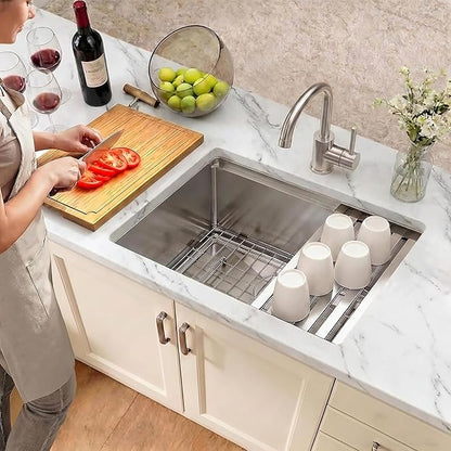 Undermount Kitchen Sink,16 Gauge T-304S Stainless Steel Workstation Sinks with Accessories, 23" x 18" x 10" Deep Single Bowl Kitchen Sinks for Outdoor, RV, Wetbar and Bathroom