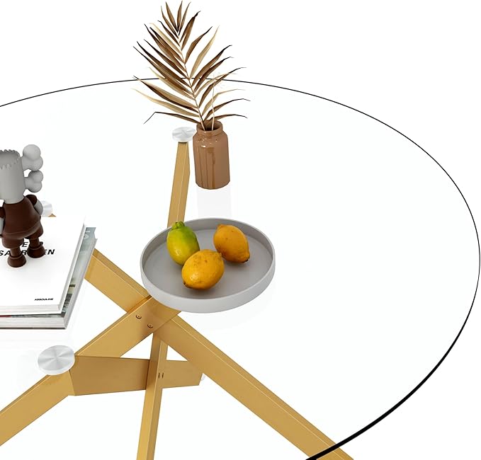 Round Glass Dining Table,Glass Dining Room Table with Tempered Glass Tabletop and Metal Legs, Modern Style Round Kitchen Table for Home, Kitchen, Dining Room