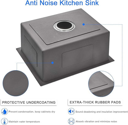 MENATT 20-inch Top-Mount Handmade Kitchen Sink, SUS304 Stainless Steel Drop in Kitchen Single Bowl Sink with Basket Strainer (Black), 20"x16"x9"