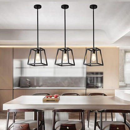Black Pendant Light,Mini Rectangle Chandeliers, Pendant Lighting for Kitchen Island Living Room 1-Light Industrial Pendant Lighting for Kitchen Island