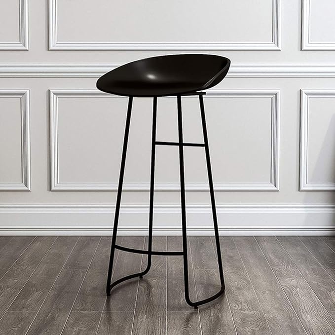 Minimalist Plastic PP Stools Backless with Metal Legs, Kitchen Island Dining Chairs with Comfortable Footrest, Counter Height Stools for Counter,Black-65cm