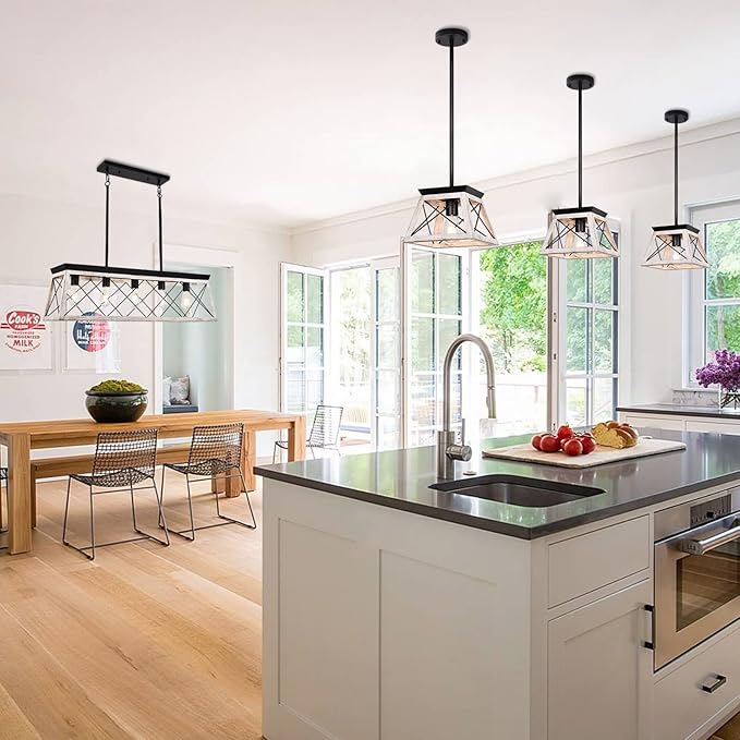 Farmhouse Pendant Light Kitchen Island, One Light Metal Hanging Light Fixture, Industrial Over Sink Light Fixture, Trapezoidal Shape Rustic Kitchen Light for Dining Room, Entryway, Hallway
