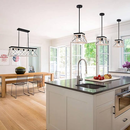 Farmhouse Pendant Light Kitchen Island, One Light Metal Hanging Light Fixture, Industrial Over Sink Light Fixture, Trapezoidal Shape Rustic Kitchen Light for Dining Room, Entryway, Hallway