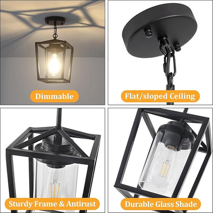 TOULMJ 3 Pack Black Pendant Lights Kitchen Island, Modern Lantern Pendant Light Fixtures, Farmhouse Kitchen Island Lighting Cage Metal Hanging Ceiling Light Fixture for Hallway Entryway Dining Room