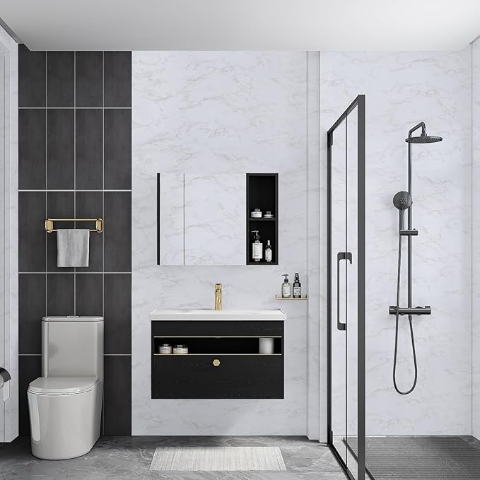 Abyssaly Glossy Marble Contact Paper White Wallpaper Peel and Stick Self Adhesive Waterproof Contact Paper for Countertop Kitchen Cabinets Bathroom 11.8in X 78.7in