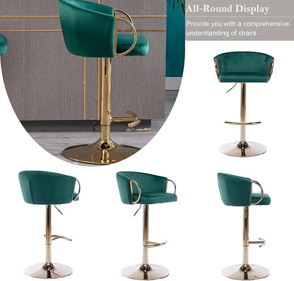 Rhomtree 24-32 Inch Swivel Bar Stools, Adjustable Counter Height Barstools with Gold Stable Metal Frame Footrest, Upholstered Bar Chairs for Home Bar Kitchen Island(Green Set of 6)