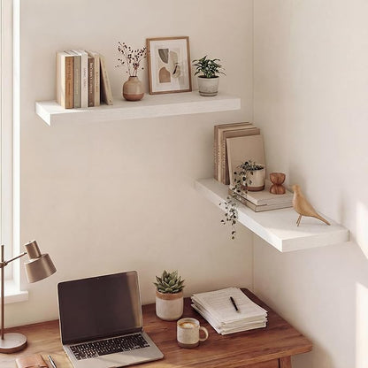 Dreamland 30 Inches Floating Shelves for Wall, 9.3" Deep Long Floating Shelves Set of 2, Large Display & Storage Shelf, Wall Shelf for Bathroom Bedroom Living Room Kitchen Office, White