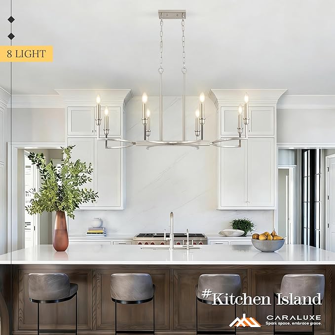 Brushed Nickel Rectangular Chandelier 38in Linear Kitchen Island Chandelier Light Fixture 8 Light Nickel Chandeliers for Kitchen Island Dining Room