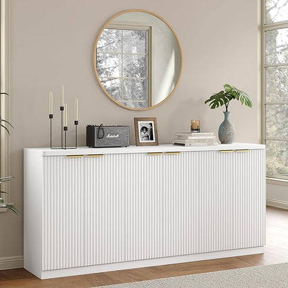 Yanosaku 70" Large Buffet Sideboard Cabinet, Fluted Cabinet 6 Doors, Buffet Table Coffee Bar Wine Bar Storage Cabinet for Dining Room, Living Room, White