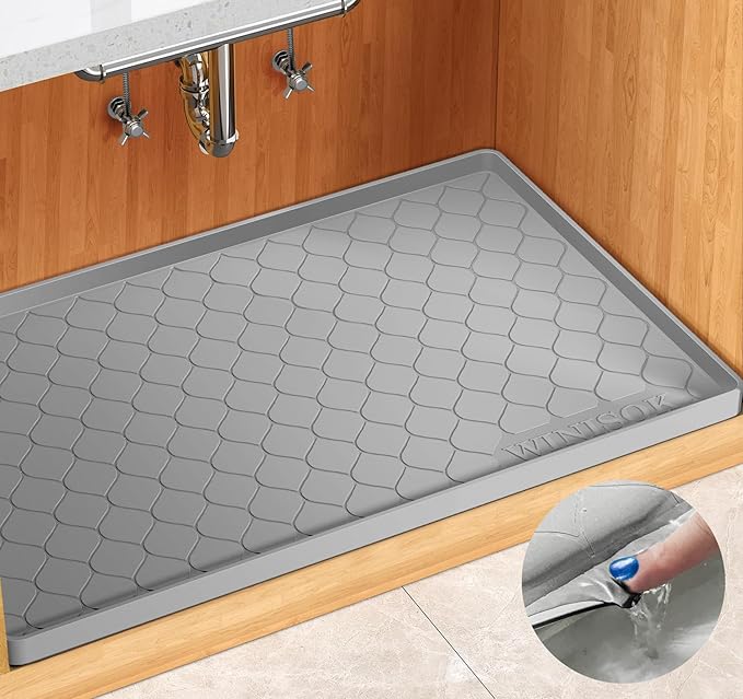 Winisok Silicone Under Sink Mat 34" x 19", kitchen Essentials and Gadgets, Shelf liner and Cabinet Protector, Home Organizers and Storage, Waterproof Bathroom Tray