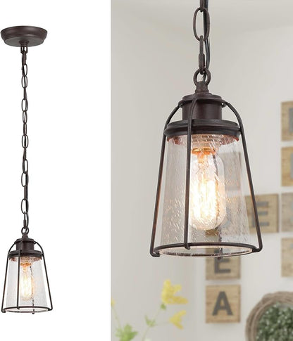 classy leaves Pendant Lights, Farmhouse Hanging Light Fixtures with Seeded Glass Shade, Brown Pendant Lighting Kitchen Island for Foyer, Hallway, Entryway