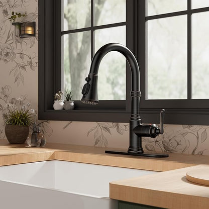 FORIOUS Antique Kitchen Faucets with Pull Down Sprayer Oil Rubbed Brown, 3 in 1 Stainless Steel High Arc Single Handle Sink Faucet for Farmhouse Camper Rv Bar, Fit for 1 or 3 Hole