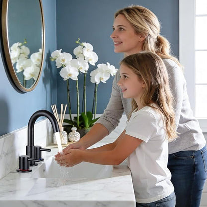 FGKQ Oil Rubbed Bronze Bathroom Faucet for Sink 3 Hole, Bathroom Sink Faucet with Pop Up Drain, 8 Inch Widespread Vanity Faucet 3 Hole, 360° Swivel Two Handle with Supply Lines