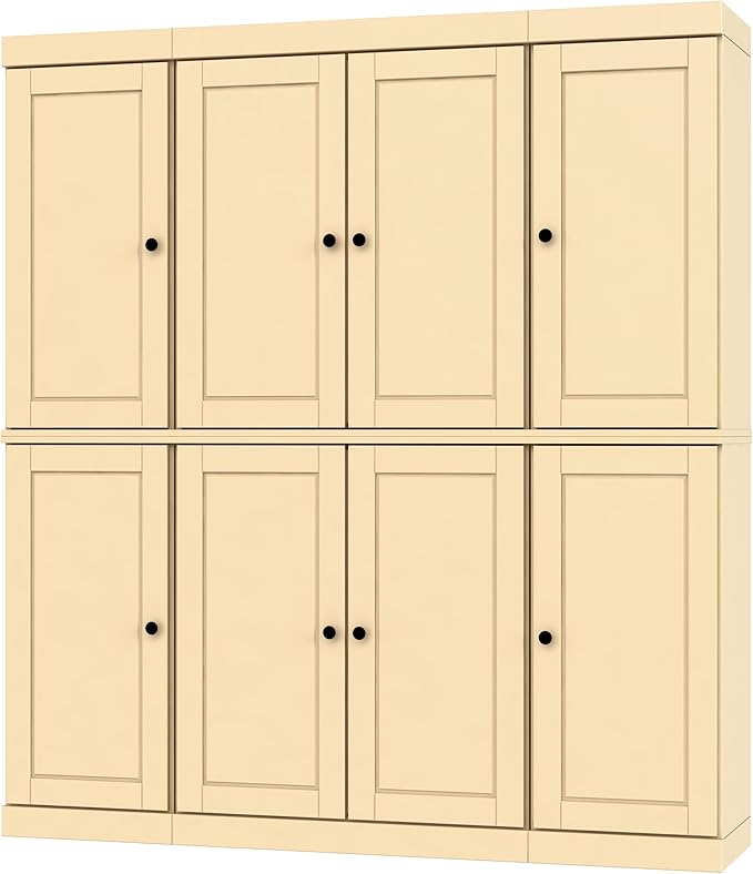 Palace Imports Solid Wood Pantry Cabinet - 71.5" Tall, 65" Wide Freestanding Cupboard with 2-Drawer Kit & Adjustable Shelves – Yellow, Renewable Eco-Friendly 100% Wood, Made in Brazil