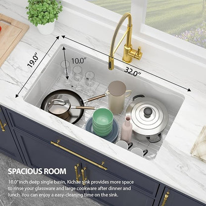 Kichae 32 Inch White Undermount Sink Fireclay 32x19 Inch White Kitchen Sink Dual Drop in & Undermount Kitchen Sinks Single Bowl Deep Porcelain Ceramic Sinks
