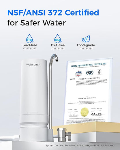 Waterdrop CTF-05 Water Filter for Sink Faucet, Countertop Water Filter System and Filter Life Reminder, Reduces Heavy Metals, Bad Odor, and 99% Chlorine, 8000 Gallons, 2 Filters