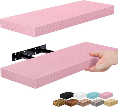 Sorbus Floating Shelves for Wall – 16 Inch Floating Shelf for Kitchen, Bedroom, Living Room, Bathroom, Home & Wall Decor - Mounted Bathroom Shelves with Invisible Brackets (Soft Pink, 2 Pack)