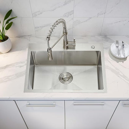 IKEBANA 24 x 18 Inch Brushed Nickel Kitchen Sink Drop in, 16 Gauge Stainless Steel Wet Bar Sink Topmount Single Bowl Small Kitchen Sinks, Outdoor RV Prep Sinks With Dish Grid& Drain
