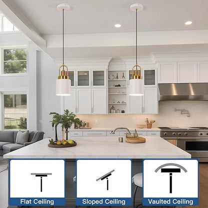 5.11-inch Diameter, Modern White Cylindrical Pendant Light, Suitable for Kitchen Island, Sink, Dining Room, Bedroom, Corridor, bar Counter in a Country-Nordic Style