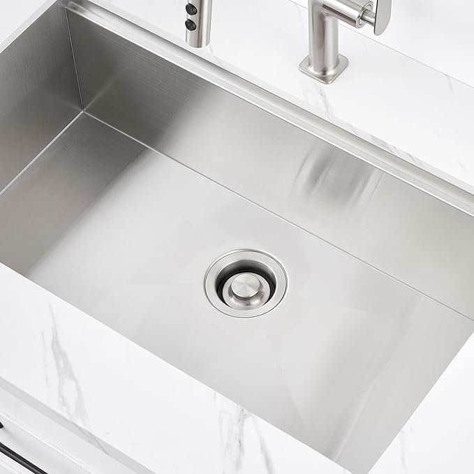 Luxier GD02-B Kitchen Sink Garbage Disposal Flange and Stopper in Brushed Stainless Steel