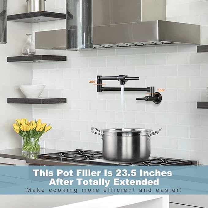 Pot Filler Faucet Oil-Rubbed Bronze: WOWOW Solid Brass Pot Filler Wall-Mounted Pasta Faucet with Double Joint Swing Arm for Kitchen Over Stove