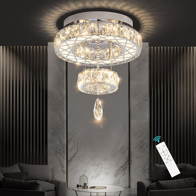 HAIXIANG Chandelier Bedroom LED Light Modern Hallway Ceiling Lighting Fixtures for Kitchen Dining Room Kitchen Remote Dimmable Silver Lights