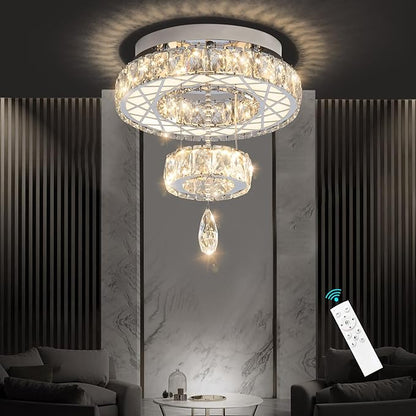 HAIXIANG Chandelier Bedroom LED Light Modern Hallway Ceiling Lighting Fixtures for Kitchen Dining Room Kitchen Remote Dimmable Silver Lights