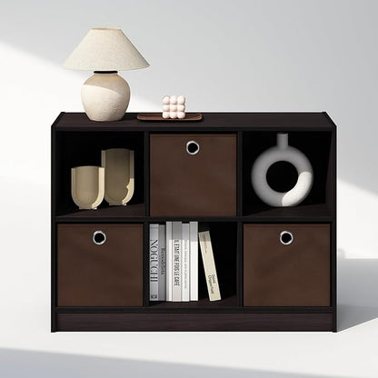 Furinno Cubic Closet Organizers and Storage, 6-Cube Closet Organizer with Bins, Open Shelf Storage, for Wardrobe, Bedroom, Living Room, Dark Walnut