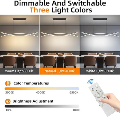 Modern Ceiling Chandelier Light, 47IN Pendant Light Fixtures with Remote Control 3000k-6500K Adjustable Color Temperature, Aluminum Island Lighting Lamp for Dining Room, Living Room, Island