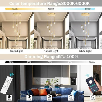 9 Light Modern Glam Crystal Chandelier for High Ceiling LED Dimmable Ceiling Pendant Light Staircase Foyer Enterway Living Room Chandelier Lighting Antique Silver
