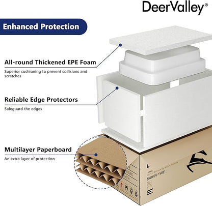 DeerValley Liberty 15.94x12.01 Inch Semi-Recessed Bathroom Vessel Sink, White Ceramic Rectangular Sink with Black Rim, Model DV-1V0347