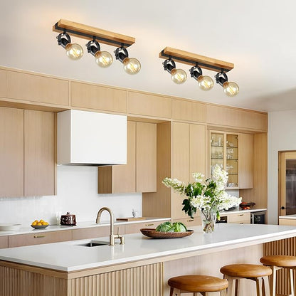 SEEBLEN Industrial Track Lighting Fixtures Ceiling, Farmhouse Wood Ceiling Spot Lighting,Rustic Kitchen Ceiling Light Fixtures for Kitchen Bedroom Bathroom Hallway.
