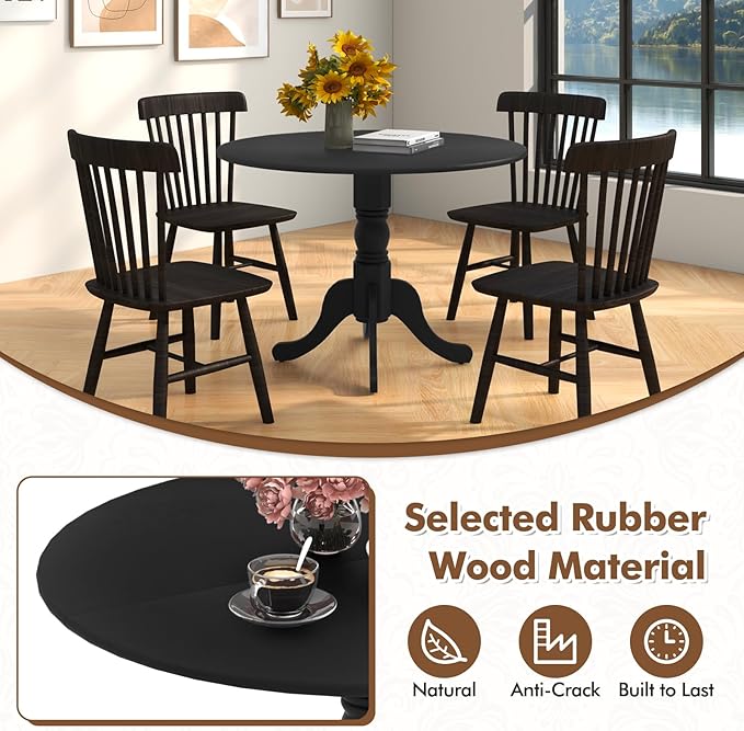 Giantex 39-Inches Round Dining Table for 4 - Rubber Wood Kitchen Table with Legs, 220 Lbs Capacity, Dinette Desk for Dining Room, Living Room, Restaurant (Black)