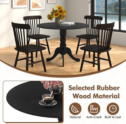 Giantex 39-Inches Round Dining Table for 4 - Rubber Wood Kitchen Table with Legs, 220 Lbs Capacity, Dinette Desk for Dining Room, Living Room, Restaurant (Black)