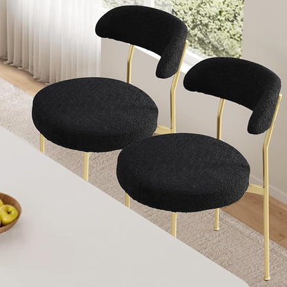 Black Boucle Dining Chair Set of 4, Modern Oval Upholstered Dining Chairs with Curved Back and Metal Leg for Dining Room,Restaurant,Kitchen Island(Gold Leg)